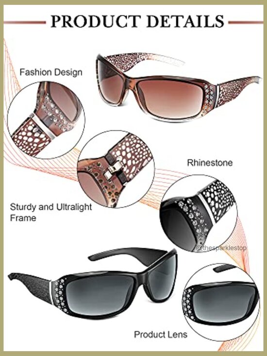 Rhinestone Sunglasses Polycarbonate Frame Polarized Lens Wrap Around Retro main image 3